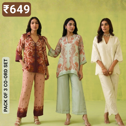 Pack of 3 Premium Designer Co-Ord Set for Women (C-7)