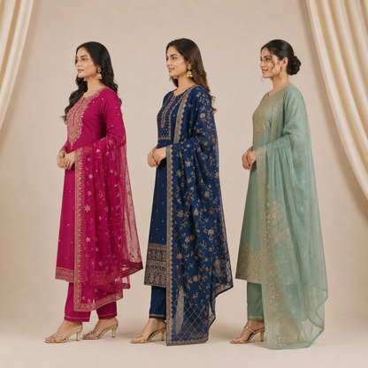 Pack Of 3 Elegant Cotton Kurta Set with Dupatta for Women (DMM-6)