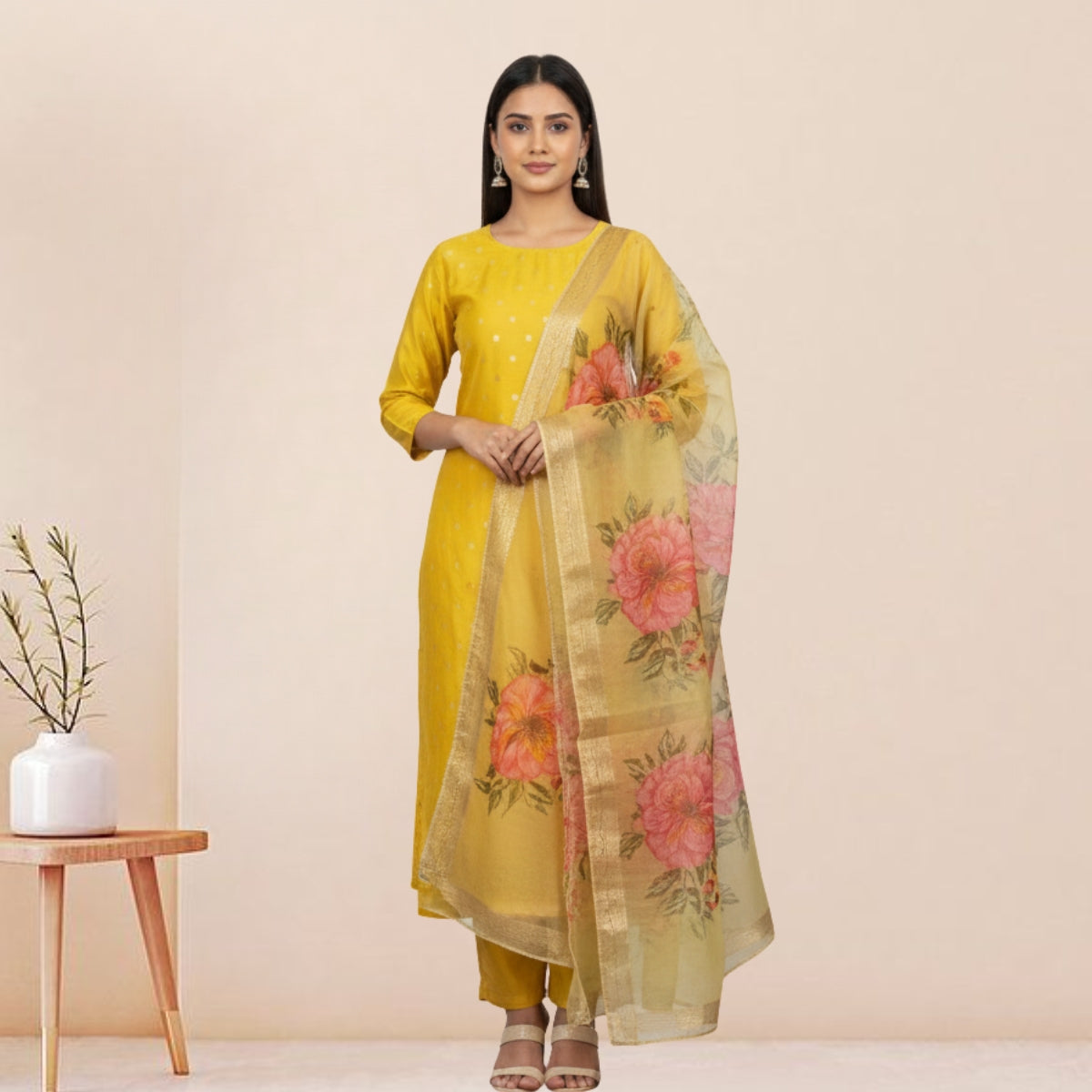 Women's Pack of 3 Pure Cotton Kurtis with Pant & Dupatta |C-05