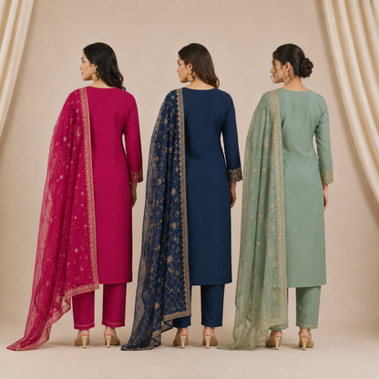 Pack Of 3 Elegant Cotton Kurta Set with Dupatta for Women (DMM-6)