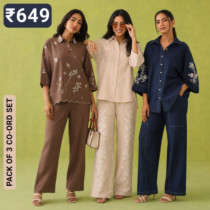 Pack of 3 Premium Designer Co-Ord Set for Women (C-10)