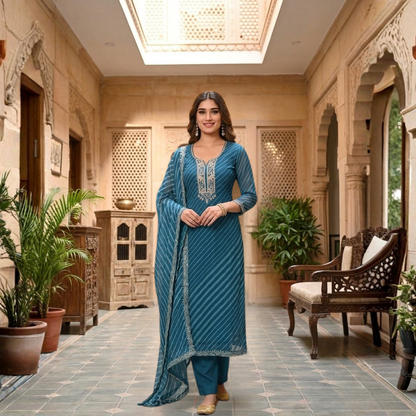 Women's Pack of 3 Pure Cotton Kurtas Pant Set & Dupatta |C-022