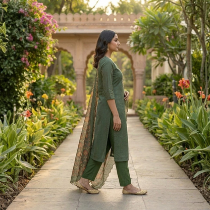 Women's Pack of 3 Pure Cotton Kurtas Pant Set & Dupatta |C-027