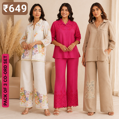 Pack of 3 Premium Designer Co-Ord Set for Women (C-9)