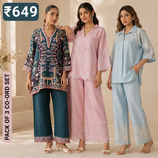 Pack of 3 Premium Designer Co-Ord Set for Women (C-8)