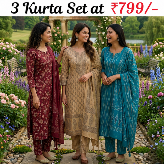 Pack of 3 Women’s Designer Kurta Sets – Ethnic Kurta Pant Dupatta Set for Women (P3K-6)