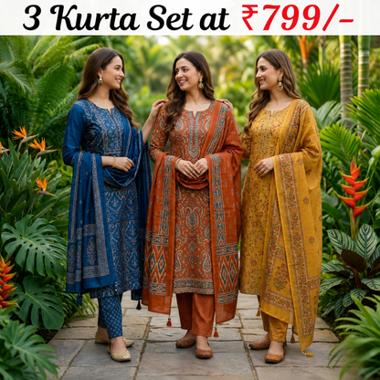 Pack of 3 Women’s Designer Kurta Sets – Ethnic Kurta Pant Dupatta Set for Women (P3K-5)