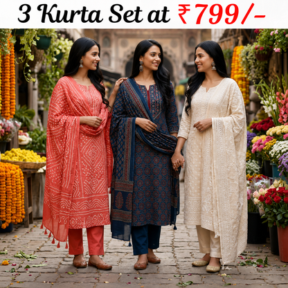 Pack of 3 Women’s Designer Kurta Sets – Ethnic Kurta Pant Dupatta Set for Women (P3K-16)