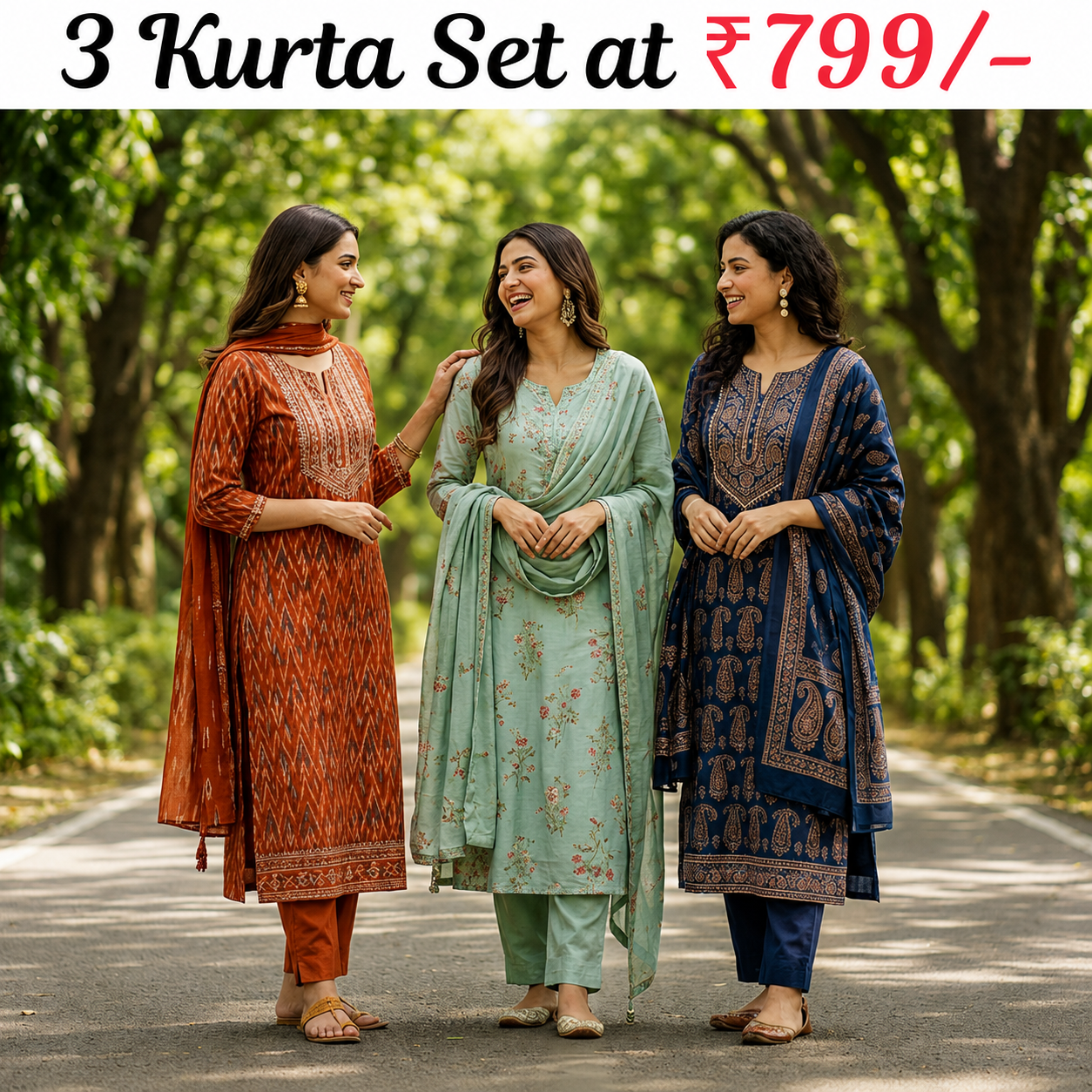 Pack of 3 Women’s Designer Kurta Sets – Ethnic Kurta Pant Dupatta Set for Women (P3K-18)