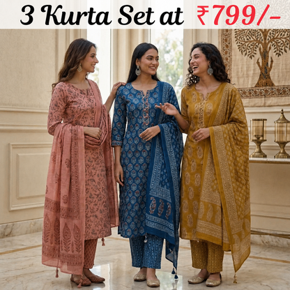 Pack of 3 Women’s Designer Kurta Sets – Ethnic Kurta Pant Dupatta Set for Women (P3K-8)