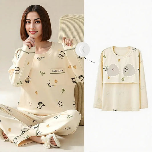 Baby Panda Built-In Bra PJ Set – Creamy Bamboo Dreams Edition